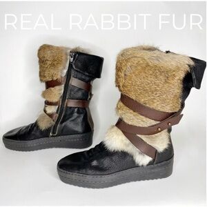 Manas Rabbit Fur and Leather Winter Boots in European size 36 (US 5–5.5)